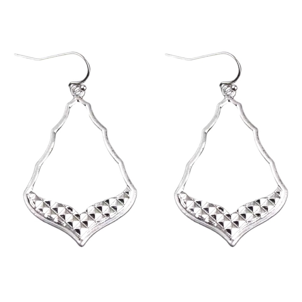 NEW Contemporary Hammered Silver Open Teardop Dangle Earrings